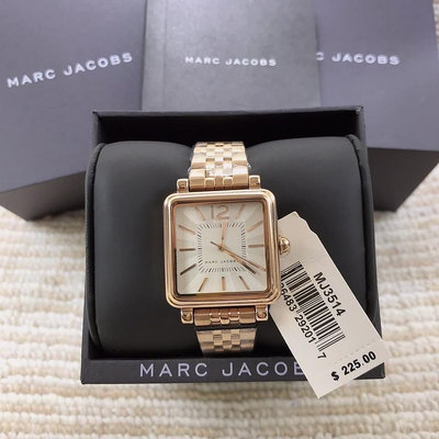 MARC BY MARC JACOBS 白色方形錶盤 玫瑰金色不鏽鋼錶帶 石英 女士手錶 MJ3514