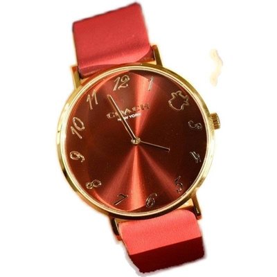 熱銷# &amp;2021牛年新款正品COACH蔻馳手錶女紅色鑲嵌女士手錶防水石英表薄