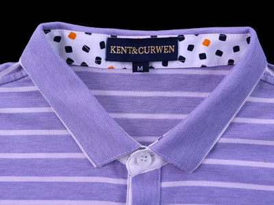 全新 英國經典品牌 Kent &amp; Curwen 紫色條紋 比馬棉 立領/翻領 網眼POLO衫 (M) (一元起標 無底價)