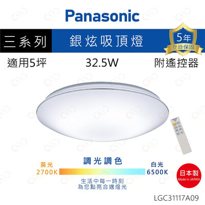 (A Light)附發票 保固5年 Panasonic LED 吸頂燈 銀炫 32.5W 國際牌 LGC31117A09