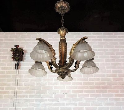 ⚜️ 皇家之門 . 歐洲古董 ⚜️19世紀 法國百年 純銅雕刻  重量級   銅吊燈   古董燈  B698