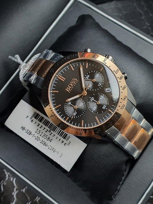 HUGO BOSS Talent 黑色錶盤 玫瑰金色配銀色不鏽鋼錶帶 石英 三眼計時 男士手錶 1513584