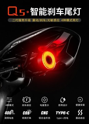 【飛輪單車】ROCKBROS Q5後燈 充電式尾燈 IPX65防水 煞車智能感應[02000005]