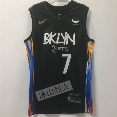 【熱賣精選】 NIKE籃網隊球衣 7號 凱文 杜蘭特 球衣 涂鴉黑城市版刺繡 籃球服 男女