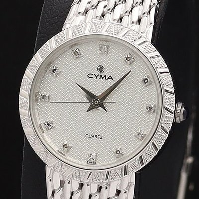 【精品廉售/手錶】潮牌CYMA 鑲鑽石英女腕錶/一體銀色華麗美錶*防水*#810*美品*瑞士精品*