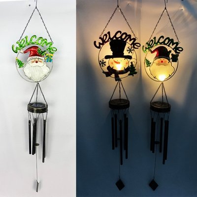 熱銷 新款太陽能庭院燈 鐵藝鏤空圣誕風鈴掛件LED戶外園林景觀裝飾燈