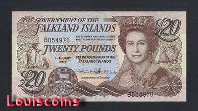 【Louis Coins】B1721-Falkland Islands-2011福克蘭群島紙鈔.20 pounds