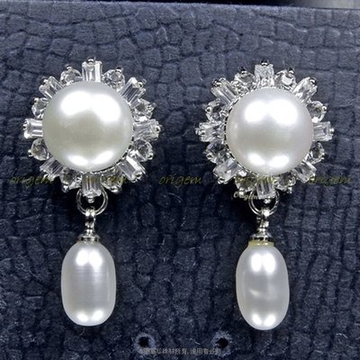 珍珠林~真珠垂吊針式耳環~10MM天然淡水白珍珠#576+1