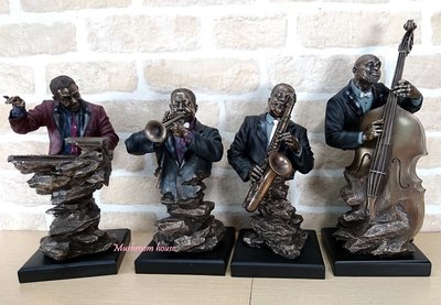 點點蘑菇屋 歐洲精品黑人系列爵士樂隊仿銅雕塑 Jazz樂團雕像 大提琴 薩克斯風 爵士鋼琴 藝術擺飾 現貨 免運費