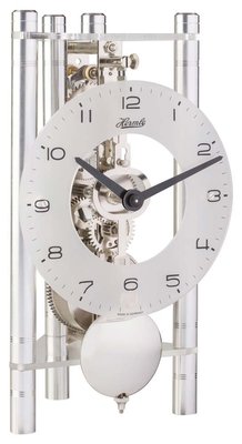 HERMLE CLOCK 德國進口銀白色機械式手上鍊阿拉伯數字面四銀柱擺鐘座鐘 型號：23025-40721神梭鐘錶