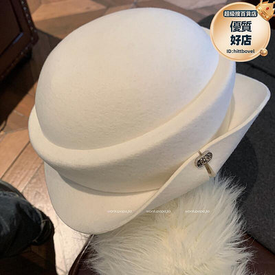 羊毛呢貝雷帽女秋冬季法式赫本通風球子捲邊時尚高級感禮帽漁夫帽