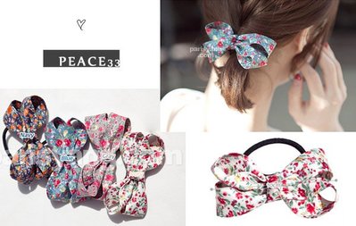 【PEACE33】正韓國空運進口。飾飾品 好感陽光碎花花朵 立體蝴蝶結髮繩/髮圈/髮束。現貨色 優惠