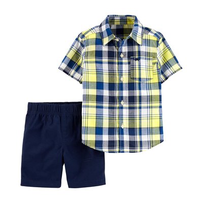 【Carter's】CS男Baby套裝二件組 黃藍格子襯衫款 F03190317-01