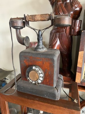 阿公的舊情人 古董 早期 老轉盤電話 木製 銅製話筒