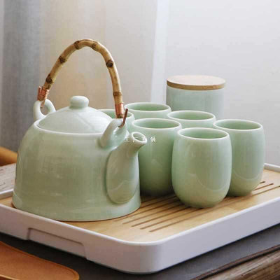 青瓷茶具套裝家用茶壺茶杯景德鎮陶瓷簡約日式整套大號提梁壺