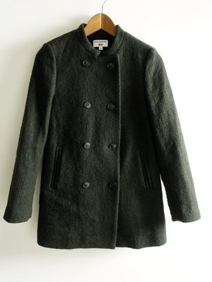 日本品牌 UNIQLO 女款 橄欖綠 羊毛混紡 立領短大衣 S號