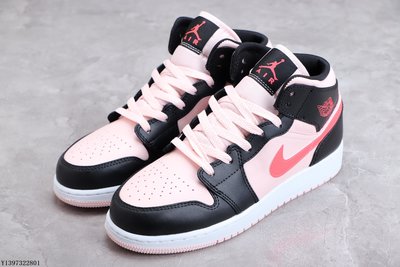 Air Jordan 1 Mid GS 黑粉色中幫復古籃球鞋時尚 554725-604