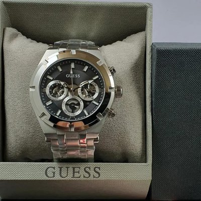 GUESS Continental 黑色面錶盤 銀色不鏽鋼錶帶 石英 男士手錶 GW0260G1