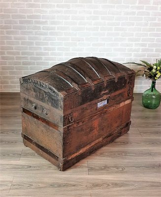 【卡卡頌 歐洲古董】西班牙 全手工  鐵件 個性 大  百寶箱  木箱  藏寶箱   歐洲老件  ca0122 ✬