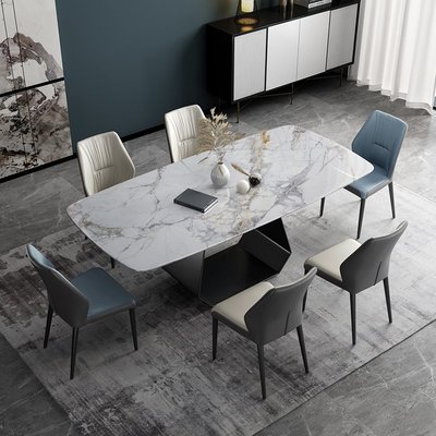 天然大理石餐桌椅組合現代簡約高檔輕奢家用飯桌意式極簡風長方形滿減 促銷 夏季
