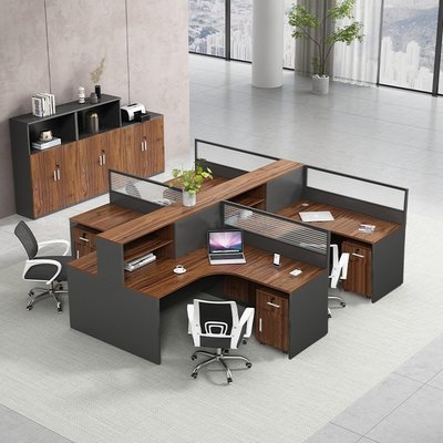 L型辦公桌椅組合職員簡約現代雙4人位屏風辦公室員工隔斷工位卡座橙子