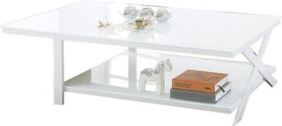 【生活家傢俱】HJS-286-6：白色玻璃大茶几【台中家具】客廳桌 桌子 強化玻璃 碳素鋼 玻璃茶几 北歐風茶几