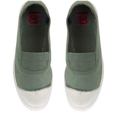代購 法國bensimon 純手工製有機棉基本款抹茶綠鬆緊帶帆布鞋