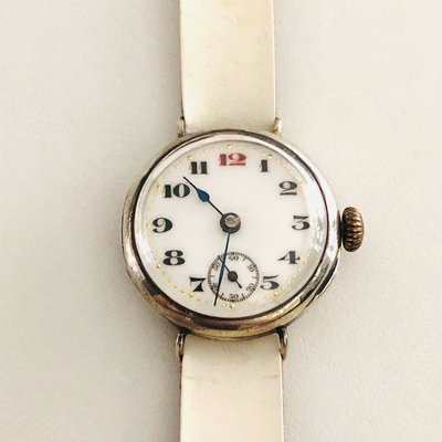 真品 925純銀 瑞士製 小秒針 砝瑯 古典圓形手上鍊機械古董錶 女錶