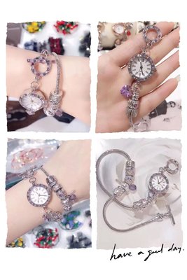 2018韓國代購實拍 鑲鑽水晶串珠圓盤手鍊手錶
