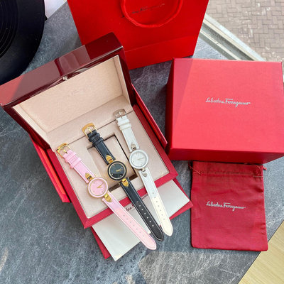 小Z代購#Ferragamo菲格拉慕32mm錶盤手錶牛皮錶帶圓錶盤手錶女氣質皮帶手錶