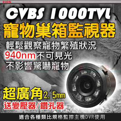CVBS 1000TVL 防水 車載 無光點 不可見光 940nm 紅外線 巢箱 寵物 鸚鵡 繁殖 監視器 孵蛋 幼鳥