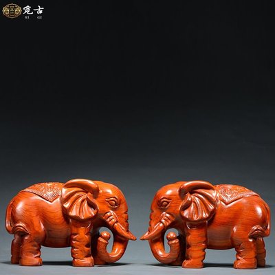 【熱賣下殺】黑檀木雕象擺件實木大象一對福財象客廳玄關電視柜裝飾送禮工藝品