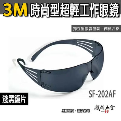 【威威五金】3M SF-202AF｜3M 淺黑色超輕量遮光型安全眼鏡 護目鏡 現代輕時尚工作眼鏡 輕型眼鏡｜台灣 公司貨