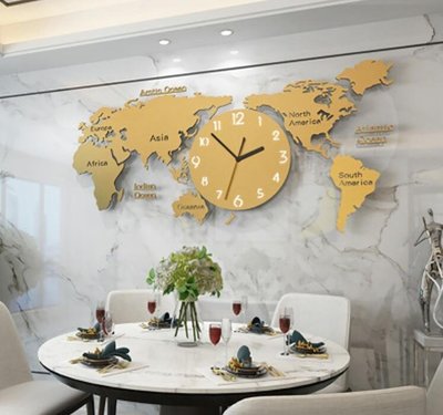 創意北歐簡約掛鐘亞克力大號世界地圖時鐘客廳靜音壁鐘表開業禮物掛鐘客廳超夯 正品 現貨