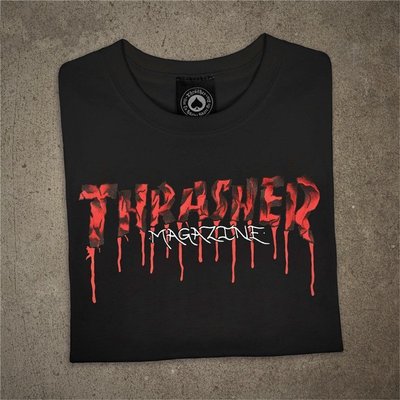 亞軒潮店 潮款現出Thrasher紋身插畫滴血字母短袖T恤 BLOOD DRIP S/S TEE美潮現貨