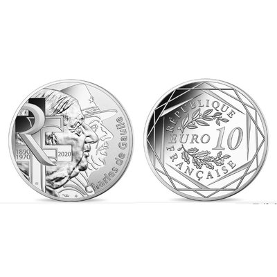 全新2020年法國巴黎鑄幣局戴高樂誕辰130週年10歐元紀念幣