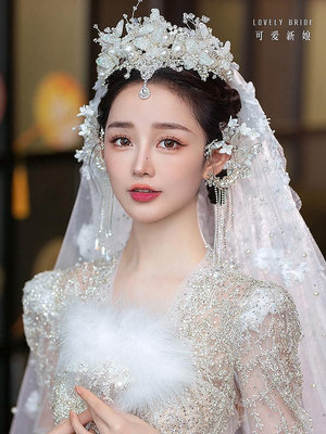 【現貨】可愛新娘新款奢華蕾絲手工婚紗造型皇冠帶漂亮額飾新娘唯美頭飾品