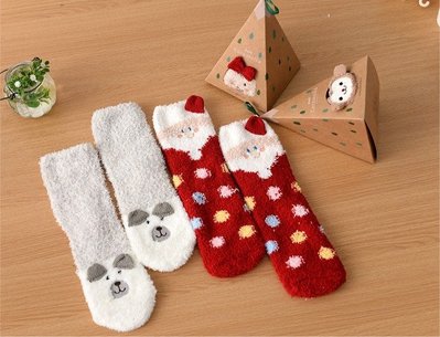 韓版可愛聖誕半邊絨卡通襪子創意禮盒襪子短襪 中筒襪(雷)