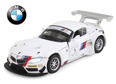 ╭。BoBo媽咪。╮彩珀汽車模型 1:32 寶馬 BMW Z4 GT3 賽車 聲光回力車-現貨白