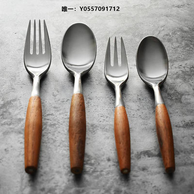 家用叉子韓式304不銹鋼勺子木柄家用吃飯大人 創意個性日式叉子甜品西餐勺叉子餐具