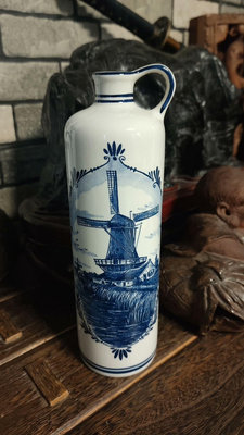x荷蘭Delft Blue代爾夫特藍手繪藍瓷瓶，杜松子酒瓶，水