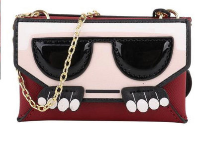 Karl Lagerfeld眼鏡老佛爺防刮鍊帶mini卡夾包（紅）「誠可議」