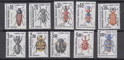 【二手】法國1982-1983年，欠資郵票，經典昆蟲題材，鞘翅目昆蟲 郵票 錢幣 收藏幣 【伯樂郵票錢幣】-472