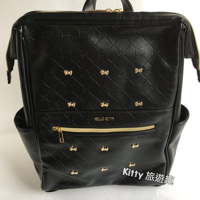 [Kitty 旅遊趣] Hello Kitty 後背包 黑色 凱蒂貓 壓紋質感佳 大後背包 大開口 旅行背包