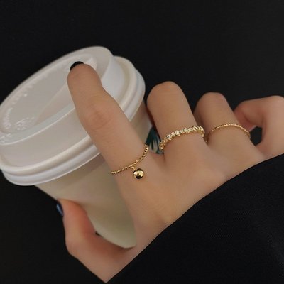 韓國新款ins潮氣質流蘇三件套戒指女時尚設計感滿鉆食指戒批發