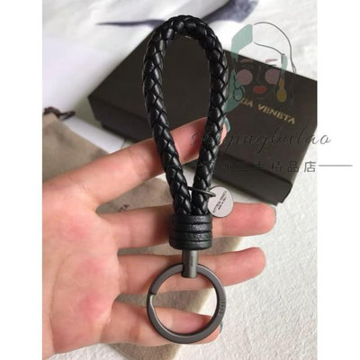 歐洲二手BOTTEGA VENETA(寶緹嘉) 編制羊皮 黑色 BV 鑰匙扣 掛飾 吊飾