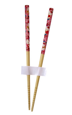 【卡漫迷】 Hello Kitty 竹筷 扶桑花 單雙售 18cm ㊣版 日版 木筷 筷子 天然竹 凱蒂貓 三麗鷗