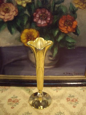 歐洲古物時尚雜貨 金屬花瓶 花朵瓶口骨架串珠圓底盤 擺飾品 古董收藏