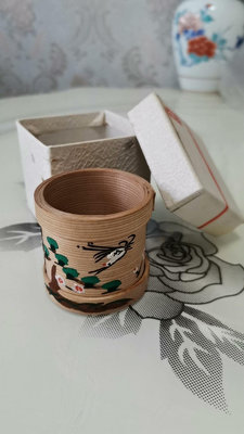日本回流櫻皮細工屋久杉蓋置茶道具