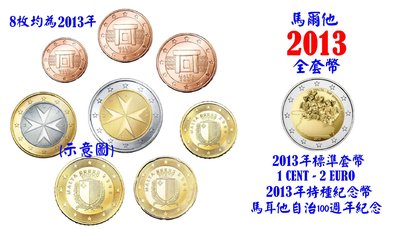【幣】EURO 馬爾他2013年 歐元全年組 1 cent ~ 2€ 全新8枚 + 特種紀念幣(自治政府成立)